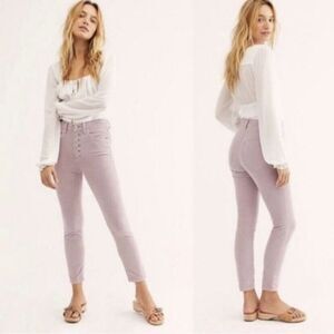 Free People Purple Corduroy Button‎ Fly Sun Chaser Skinny Pants 25 Lilac New